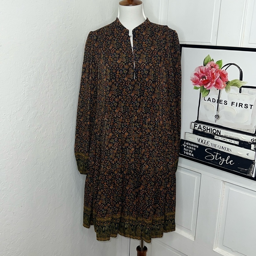 Vanessa Bruno Floral Long Sleeve Silk Blend Boho Dress Size 36/S